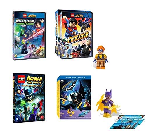 Ultimate LEGO Justice League DC Comics Superheroes DVD Collection - The LEGO Batman Movie / LEGO Batman: Superheroes Unite / Cosmic Clash / Attack of the Legion Doom + Batgirl & Trickster Minifigures