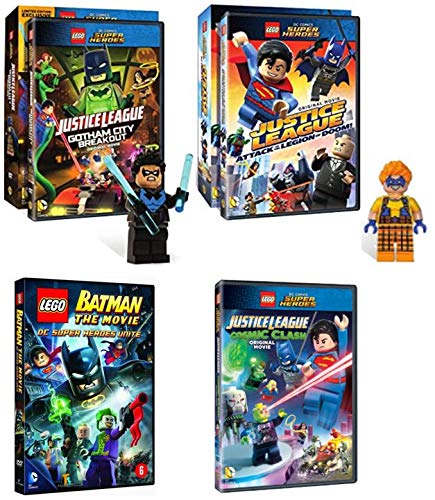 Ultimate LEGO DC Comics Superheroes DVD Collection - LEGO Batman The Movie / LEGO Justice League Gotham City Breakout / Cosmic Clash / Attack of the Legion Doom + Nightwing & Trickster LEGO Minifigure