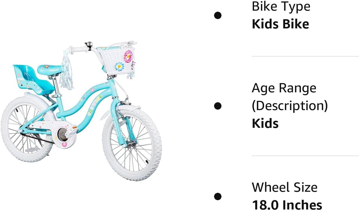 Kid's Bike Steel Frame Children Bicycle Little Princess Style 12-14-16-18-20 Inch with Training Wheel
