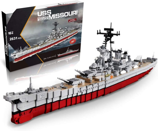 WW2 USS Missouri BB-63 Battleship Model (33 inches 2631 Pieces) Navy World War II Expert Ship Building Blocks for Adults