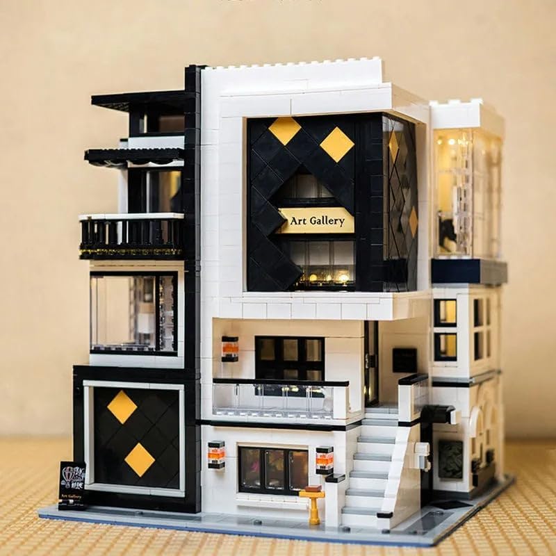 General Jim's Chic Modern City Modular Architecturally Designed Three Story Art Gallery Store Building Blocks Bricks Model Gallery and Accessory Toy Building Set - for Teens and Adults
