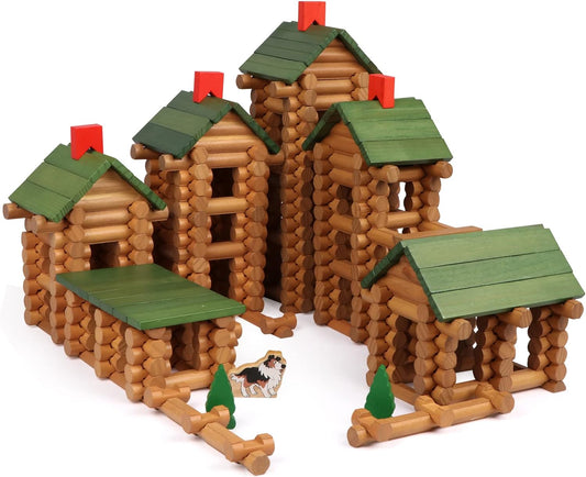 Wondertoys 530 Pcs Wooden Logs Set Ages 3+, Classic Building Log Toys for Kids, Creative Construction Engineering Educational Gifts