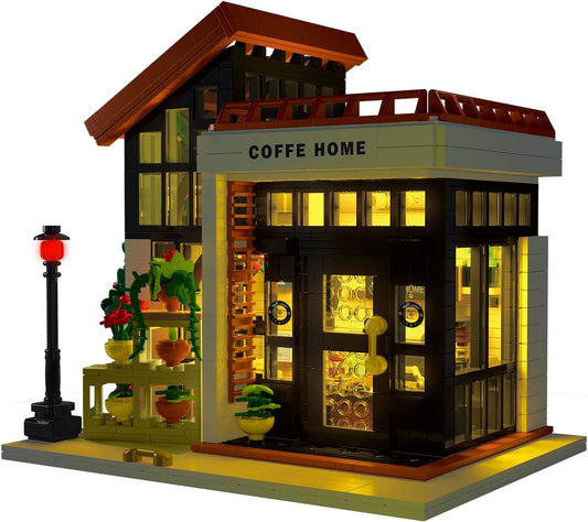 Cafe House Architecture Building Set with LED Light,City Coffee House Model Kit,Building Blocks Toy for 15+ Age Teen,Adult (1512 Pieces)