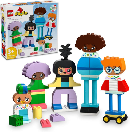 LEGO DUPLO Town Buildable People with Big Emotions Interactive Toy for Ages 3 and Up, 5 Characters with 10 Role-Play Faces, 71 Colorful Bricks for Mix-and-Match Customizable Fun, 10423