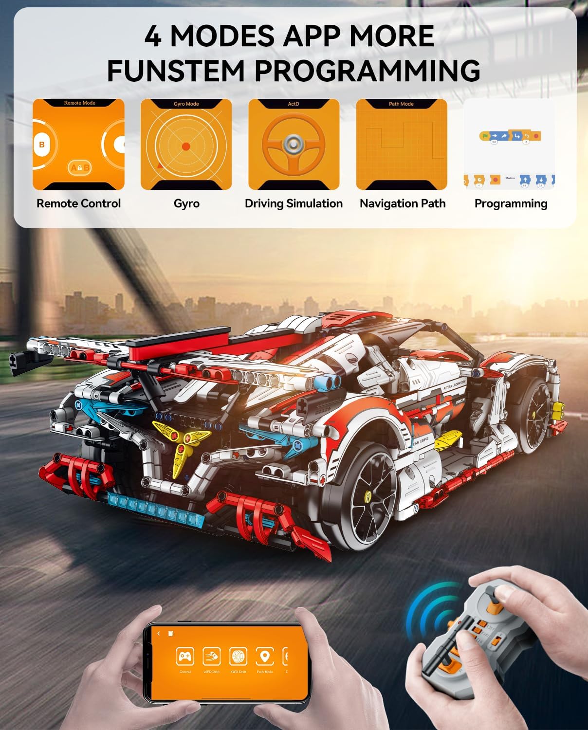 1:10 Race Car MOC Building Kit and Engineering Toy, Adult Collectible Sports Car Technology Car Building Kit, Remote Control Scale Sports Car Model for Adults Men Teens(2277 Pcs)