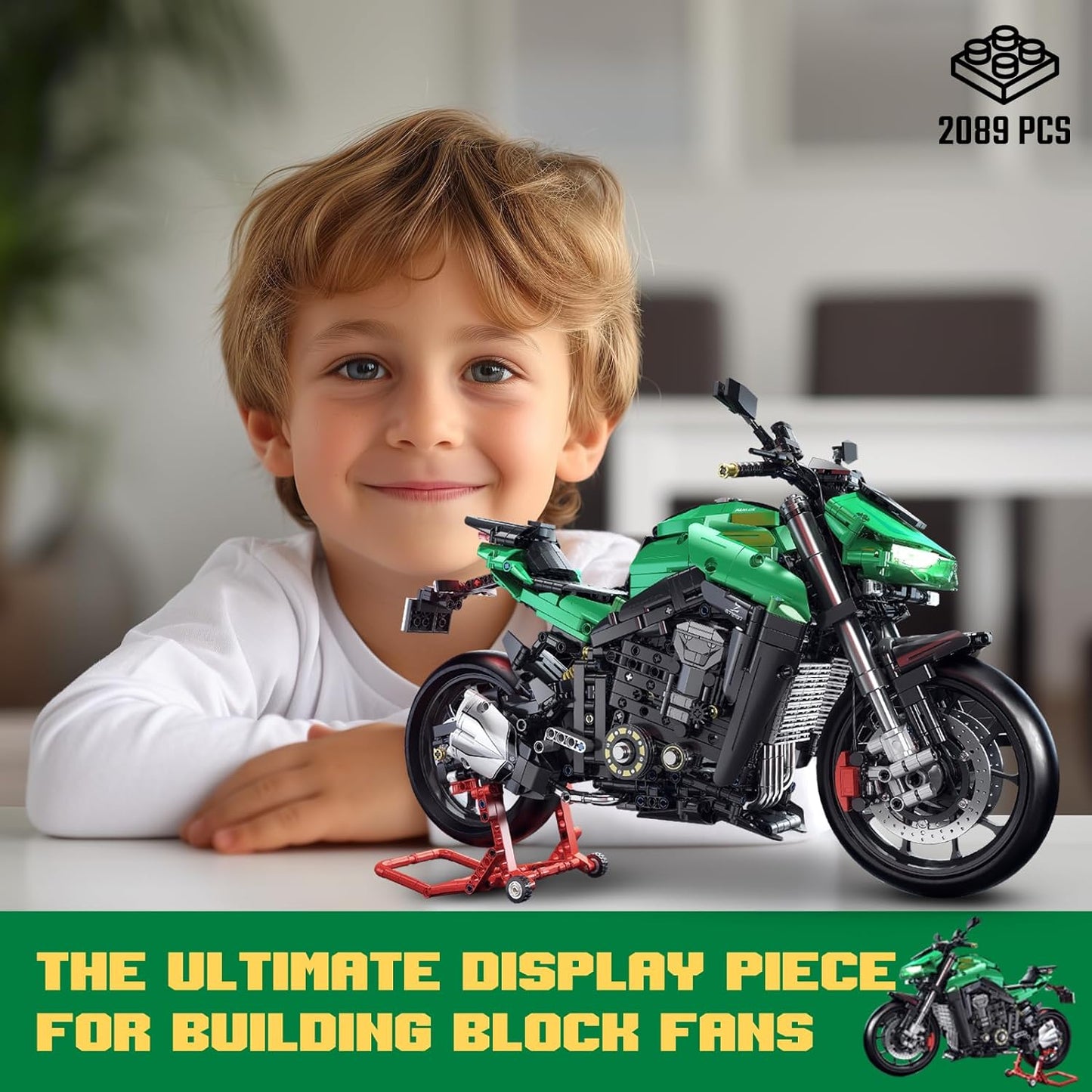 1:5 Motorcycle Model Building Bricks Sets - 2090+ PCS Large Motorcycle Building Blocks Kit with Light - Display Model Toy Gift Idea for Adults Boys