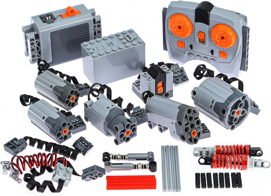 36Pcs Power-Function-Motor-Set Compatible with Technic-Parts. Include Battery-Box,IR-Speed-Remote-Control,IR Receiver,Motor,Power-Function-Light, Extension-Wire, Servo Motor, Shock-Absorber