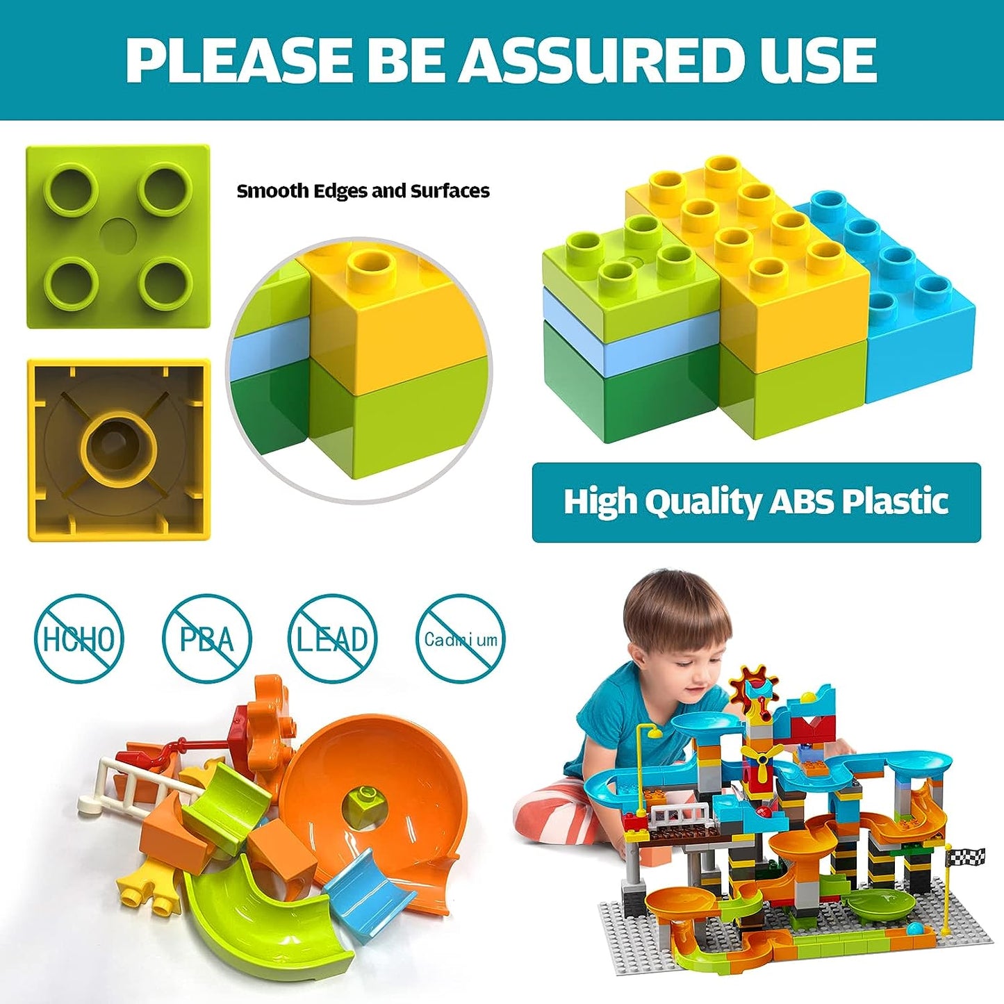 Marble Run Building Blocks Compatible with LEGO DUPLO/3-IN-1 Multiplayer/Gear Handle Fun Marble Maze Blocks Building Toy Set/164 PCS Classic Bricks/Gift Kids Toys for Boys/Girls Age 3 4 5 6 7 8+
