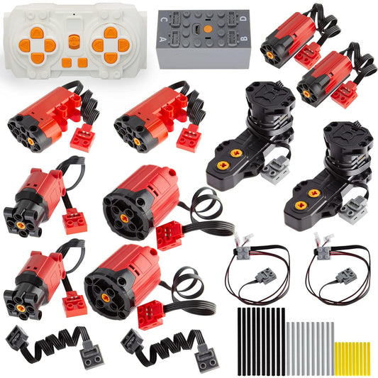 46pcs Technic-Motor Set with Red-Burst-Monster-Motor, Remote-Battery-Box-Extension-Cable, Compatible with Lego-Technic-Parts