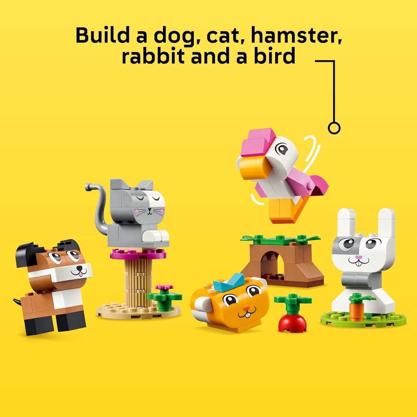 LEGO Classic Creative Pets, Building Brick Animals Toy, Kids Build a Dog, Cat, Rabbit, Hamster and Bird, Gift for Animal-Loving Boys and Girls Aged 5 and Up, Great Build Together Toy, 11034