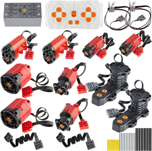 46Pcs Power-Function-Motor-Set Compatible with Technic-Parts. Servo-Motor（Red Plus Edition）, Battery-Receiver，Monster-Motor, Extension-Wire