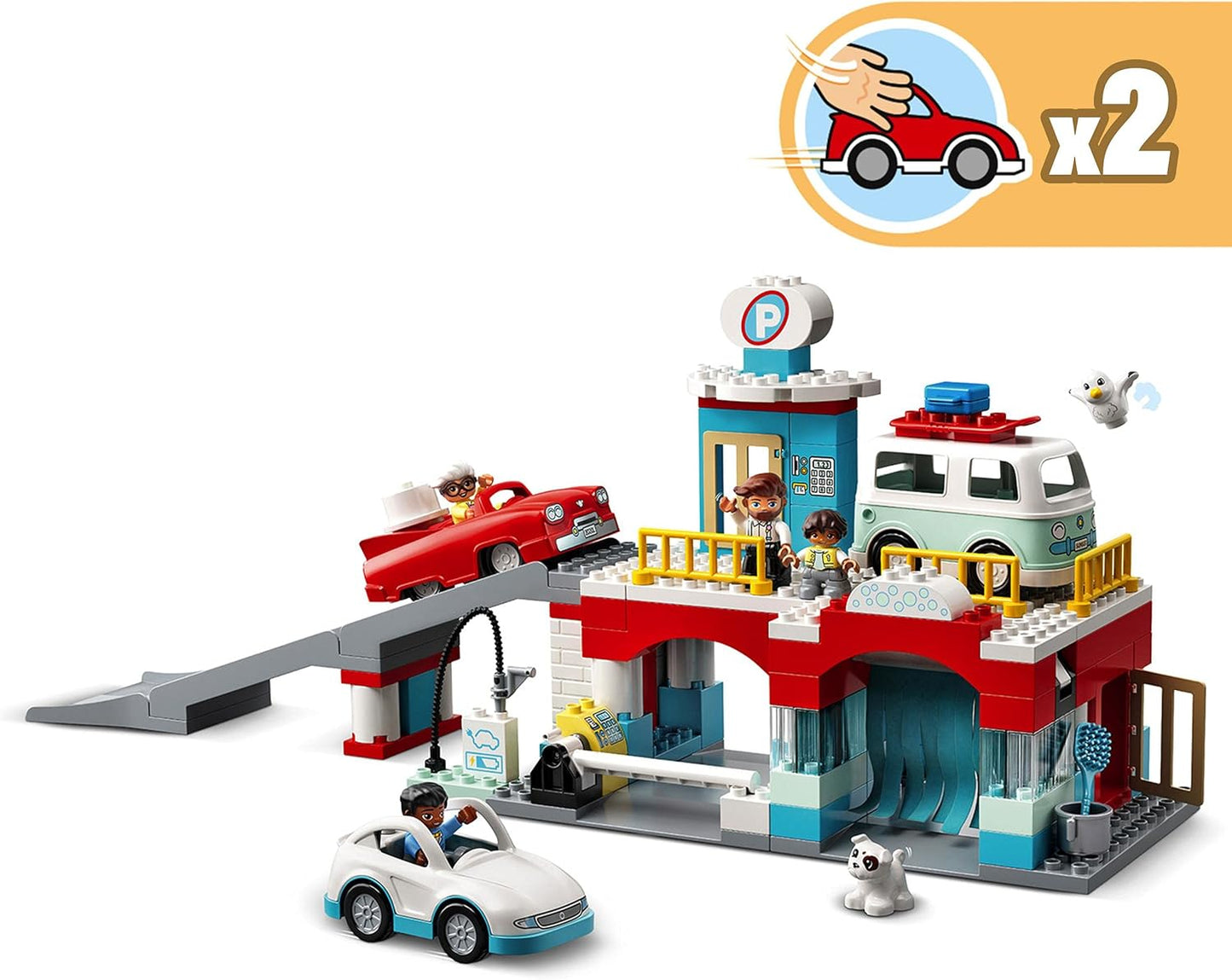 LEGO® DUPLO® Car Park and Car Wash 10948 Kids’ Building Toy Featuring a Car Wash, Petrol Station and Car Park