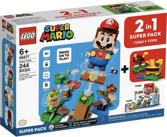 Lego 66677 Super Mario 2 in 1 Super Pack Building Kit (Contains 71360 Adventures with Mario and 71393 Bee Mario) Collectible Toy for Creative Kids 6+