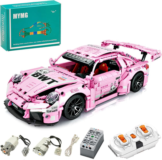 Remote Control Pink Technic Super Sports Car Building Block Model, 1288pcs, 1:14, Adult Collector Car Model, Present(Dynamic Version)