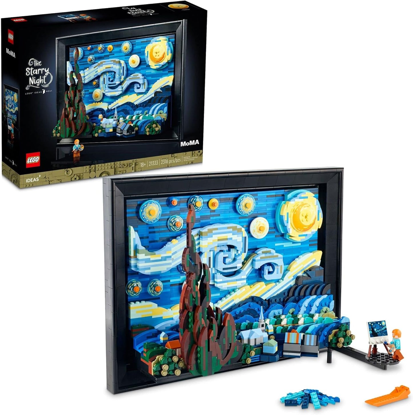 LEGO Ideas Vincent Van Gogh The Starry Night, Unique 3D Wall Art for Home Décor or Table Display with Artist Minifigure, Creative Building Crafts Set for Adults, 21333