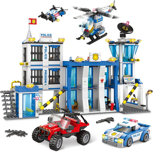 WishaLife City Police Station Building Kit with Prison, Police Car, Helicopter, Drone, Buggy Truck, Police Toys Gift for 6 Plus Kids, Boys & Girls