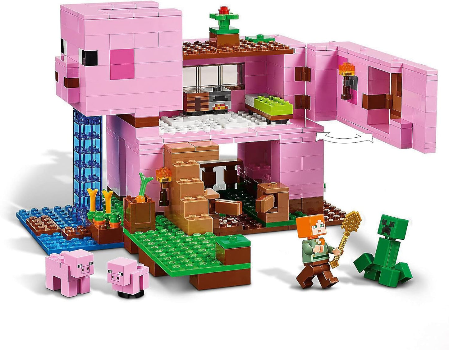 LEGO 21170 Minecraft The House-Pig Animal Building Toy with Accessories, Gifts for Boys and Girls Ages 8 and Up for Birthday Parties, Alex and Creeper Figures