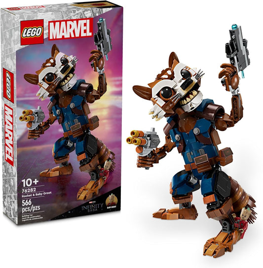 LEGO Marvel Rocket & Baby Groot Minifigure, Guardians of The Galaxy Inspired Marvel Toy for Kids, Buildable Marvel Action Figure for Play and Display, Gift for Boys and Girls Ages 10 and Up, 76282