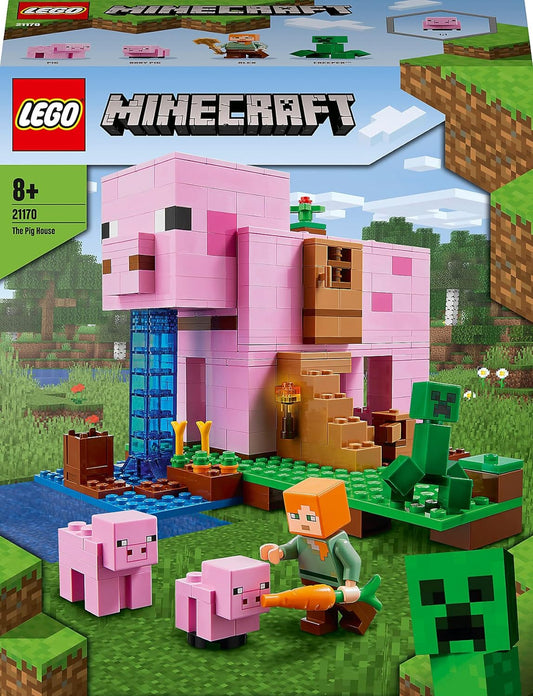 LEGO 21170 Minecraft The House-Pig Animal Building Toy with Accessories, Gifts for Boys and Girls Ages 8 and Up for Birthday Parties, Alex and Creeper Figures