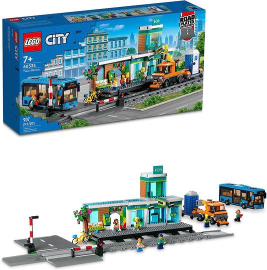 Lego City Train Station Set 60335 with Bus, Rail Truck, and Tracks, Compatible with City Sets. Pretend Play Train Set for Kids Who Love Pretend Play