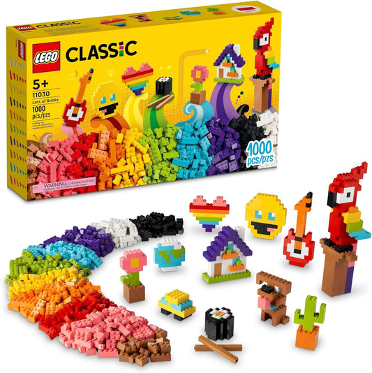 LEGO Classic Lots of Bricks Construction Toy Set 11030, Build a Smiley Emoji, Parrot, Flowers & More, Creative Gift for Kids, Boys, Girls Ages 5 Plus