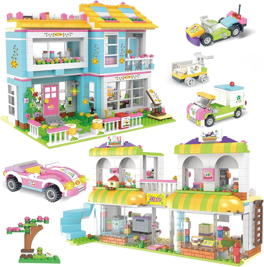 1657 Pieces Friends House Building Blocks Set Supermarket Creative Toy Building Kit for Kids Best Learning and Roleplay STEM Construction Toy Gifts with Storage Box for Girls 6-12