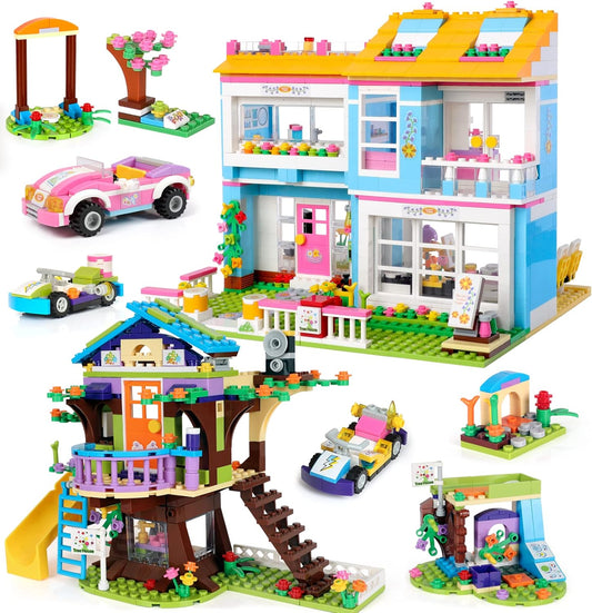 1556 Pieces Tree House Kith Happy Family Party Creative Building Toy Set for Kids - Portable Storage Box with Base Plates Lid - Best Learning and Roleplay Gifts for Boys Girls Ages 6-12