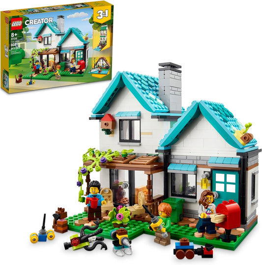 LEGO Creator 3 in 1 Cozy House Building Kit, Rebuild into 3 Different Houses, Includes Family Minifigures and Accessories, DIY Building Toy Ideas for Outdoor Play for Kids, Boys and Girls, 31139