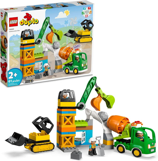 LEGO DUPLO Construction Site 10990 Educational Large Brick Building Set, Pretend Play Learning Toy with Bulldozer, Cement Mixer and Crane Toys, Sensory Toys for Toddlers, Boys and Girls Ages 2 and Up