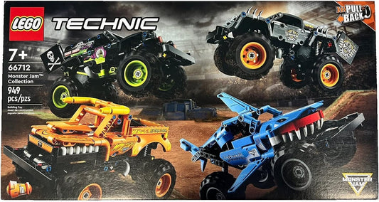 LEGO Technic Monster Jam Collection 66712 Model, Building Kit, 2-in-1 Pull Back Toy, Megalodon, Grave Digger, El Toro Loco and Max-D Monster Trucks, Ages 7+, 949 Pieces (2022), Multicolor
